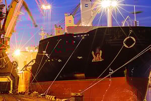 ship docked at night