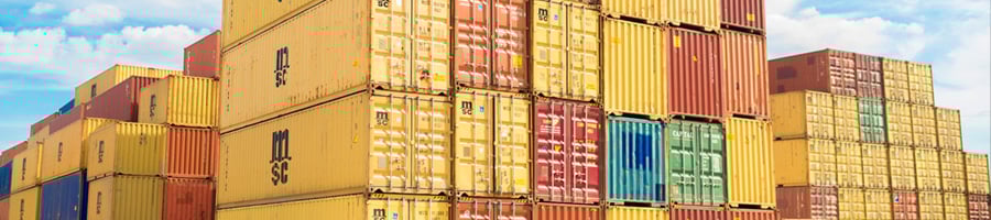Stacked shipping containers at a port